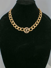 Gold Tone CC Charm Chunky Necklace